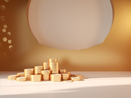 golden coins on a yellow background, 3d render, verticalの素材