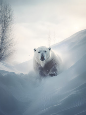 Polar bear (Ursus maritimus) walking on the snow.の素材