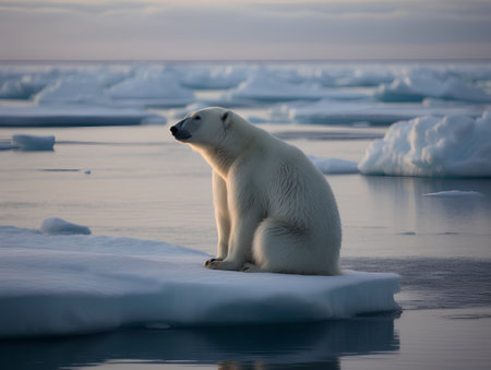 Polar bear (Ursus maritimus) on the pack ice, north of Svalbard Arctic Norwayの素材