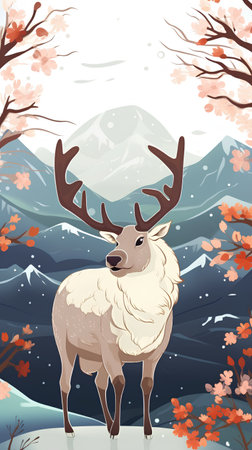 Reindeer in the forest. Vector illustration of a deer.の素材