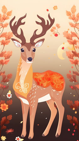 Illustration of a deer in the autumn forest. Vector illustration.の素材