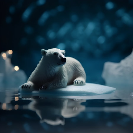 Polar bear on an ice floe with bokeh backgroundの素材