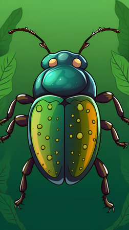 Cartoon beetle on green background. Vector illustration of a beetle.の素材
