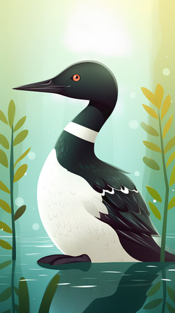 Vector illustration of a beautiful seagull on the background of the pond.の素材