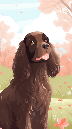 Portrait of a cute dog in the autumn park. Vector illustrationの素材