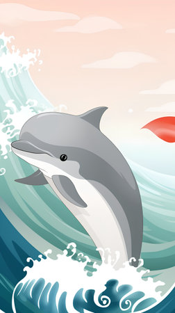 Dolphin jumping out of the water. Vector illustration of a cartoon dolphin.の素材