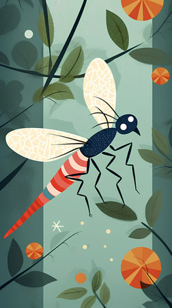 Dragonfly in the forest. Vector illustration in flat cartoon style.の素材