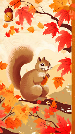 Squirrel in the autumn forest. Vector illustration in cartoon style.の素材