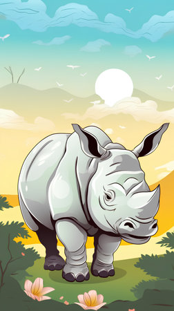 White rhinoceros in the jungle. Vector cartoon illustration.の素材