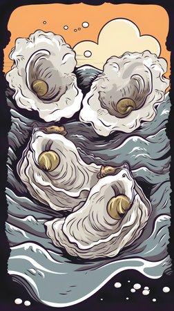 Oysters in the sea. Vector illustration of oysters.の素材