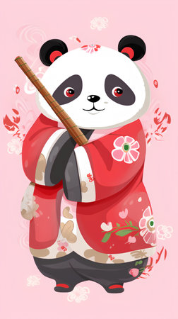 Cute panda in a kimono. Vector illustration.の素材