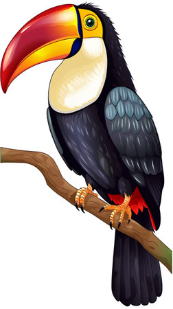 Toucan sitting on a branch isolated on white background. Vector illustration.の素材