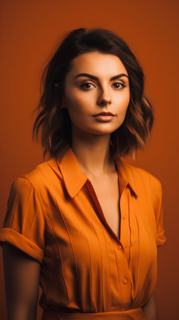 Portrait of a beautiful young woman in an orange blouse.の素材