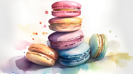 Colorful macaroons on a white background. Watercolor illustrationの素材