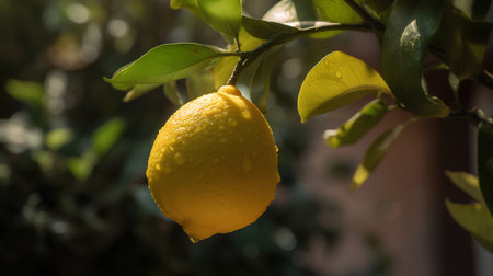 Lemon on a lemon tree in the garden. Citrus fruit.の素材