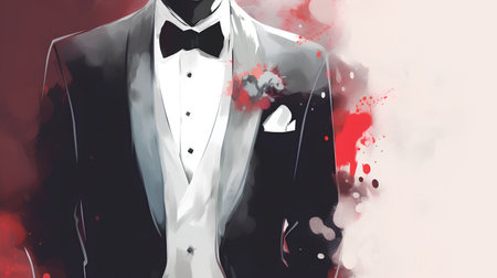 Tuxedo with red and black splashes. Vector illustration.の素材