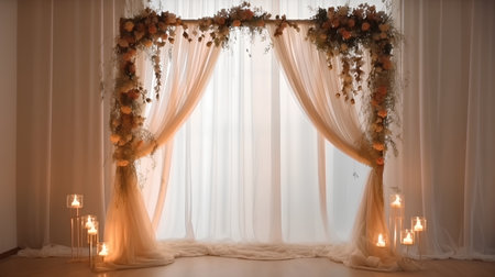 wedding arch with flowers and candles in the interior of the roomの素材