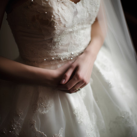 Foto de Beautiful bride in white wedding dress posing in studio, closeup - Imagen libre de derechos