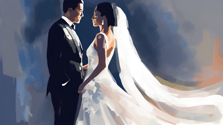 bride and groom in a cave, vector illustration, eps10の素材