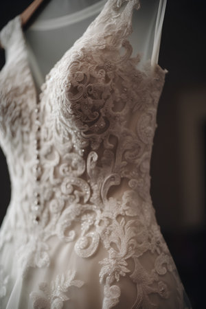 Wedding dress on a mannequin in the studio.の素材