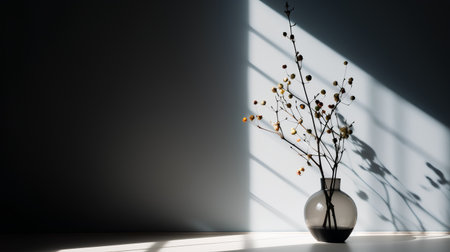 Vase with dry flowers in a room with sunlight. 3d renderingの素材