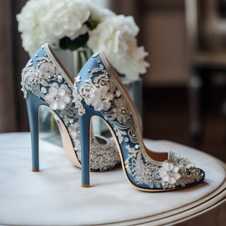 Wedding shoes on a high-heeled shoes. Wedding accessoriesの素材