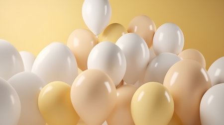 White and yellow balloons on a yellow background. 3d rendering.の素材