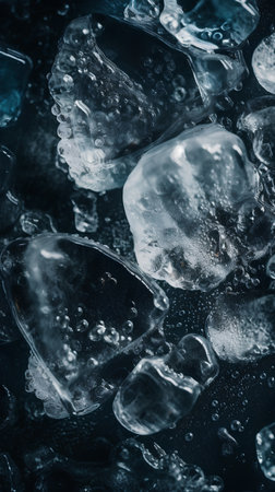 Ice cubes on black background. Macro shot with shallow depth of field.の素材