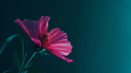 Beautiful pink cosmos flower on dark blue background with copy space.の素材
