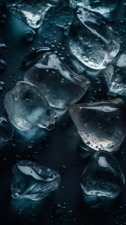 Ice cubes with water drops on a black background. Close up.の素材