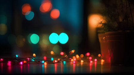 Christmas lights with bokeh background. Christmas and New Year concept.の素材