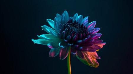 Beautiful blue dahlia flower on dark background. 3d renderingの素材
