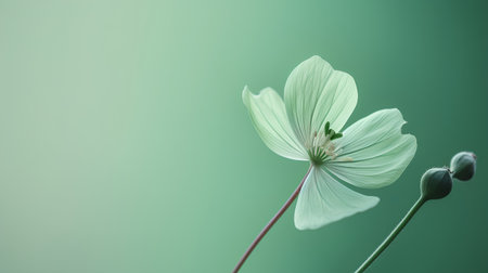 Beautiful white flower on a green background with space for text.の素材