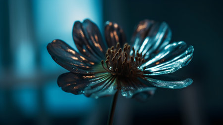 Beautiful blue flower on a dark background, close-up.の素材
