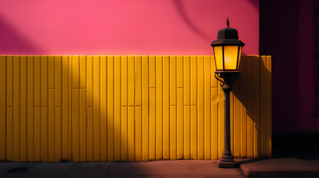 Vintage street lamp with yellow wooden wall in the background, vintage toneの素材