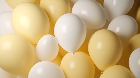 Yellow and white balloons background. 3d render. Celebration concept.の素材