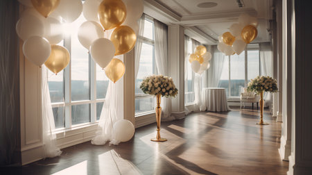 Luxury interior design of a room with white and yellow balloonsの素材