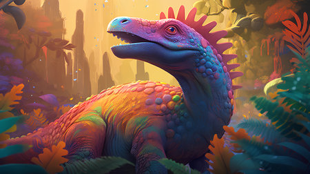Dinosaur in the jungle. 3d illustration. Fantasy design.の素材