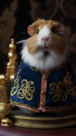 Guinea pig in a traditional Chinese costume. Selective focus.の素材