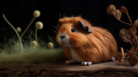 Cute guinea pig with easter eggs on black background.の素材
