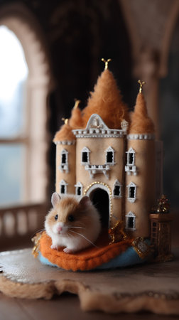 Cute hamster in the shape of a castle. Christmas decoration.の素材