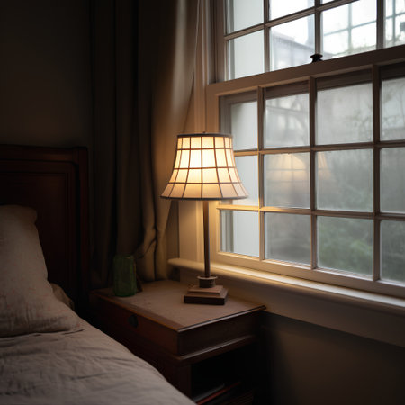 Lamp on the bed in the room. 3D rendering.の素材