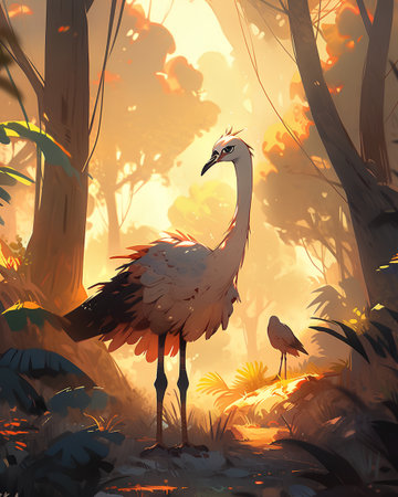 Illustration of a ostrich in the jungle. Digital painting.の素材