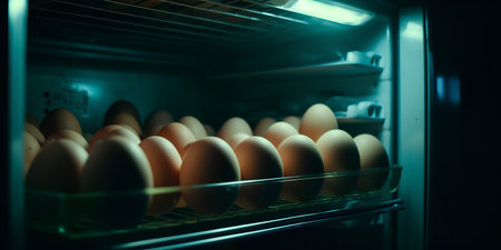 Eggs in the refrigerator. Shallow depth of field.の素材