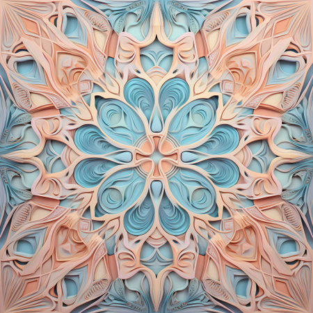 Seamless pattern with decorative ornament in blue and beige colorsの素材