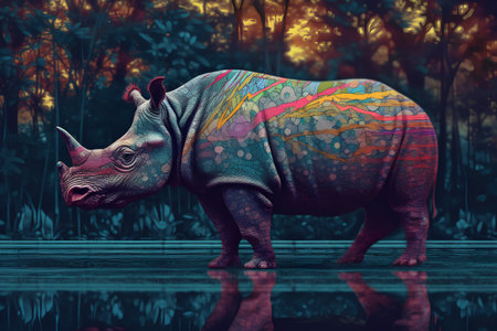 Rhinoceros in the jungle. Multicolored illustration.の素材
