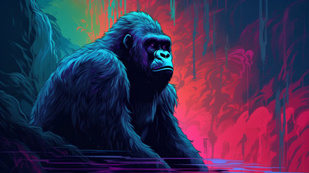 Gorilla in the forest. Vector illustration for your design.の素材