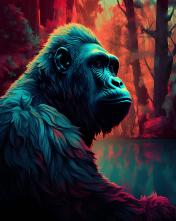 Gorilla in the forest. Vector illustration of a gorilla.の素材