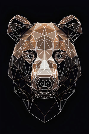 Polygonal bear head isolated on black background. Low poly style vector illustration.の素材