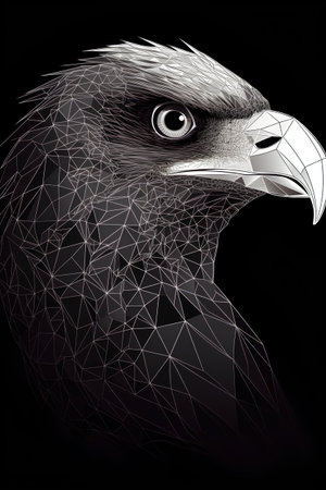 eagle head on a black background with a polygonal meshの素材